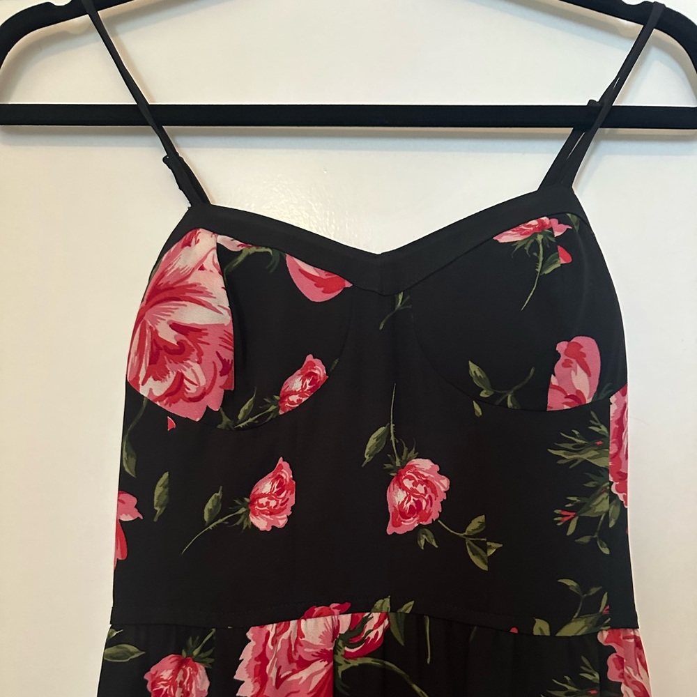 Xhilaration Black Dress with Pink Floral Pattern